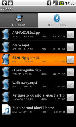 1. Connect to a remote Bluetooth device via FTP and click over the file you would like to stream
