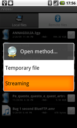 2. Choose between a temporary copy to SDcard or a direct streaming of the data