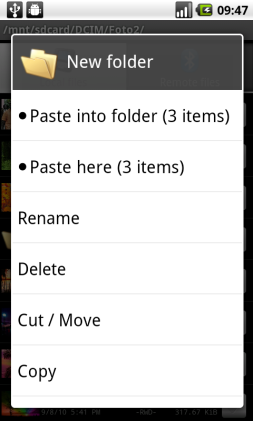 1b. &hellip;the normal context menu will appear with both Paste here and Paste into folder entries
