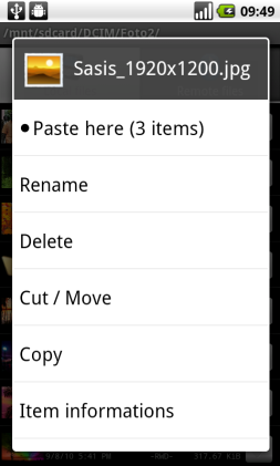 2b. &hellip;the normal context menu will appear with Paste here entry only