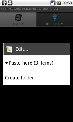 3b. &hellip;a special context menu will appear with Paste here and Create folder commands