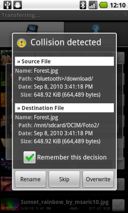 5. If a file name already exists, a collision dialog will appear