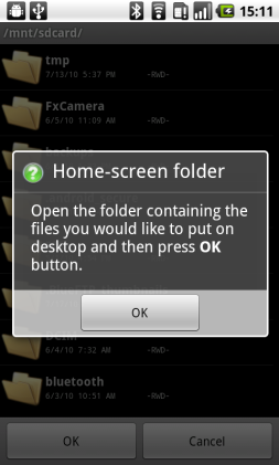 Folder selection dialog appear